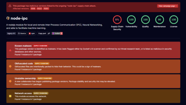 Stealer Backdoor Found in 3 Node-IPC Versions Targeting Developer Secrets