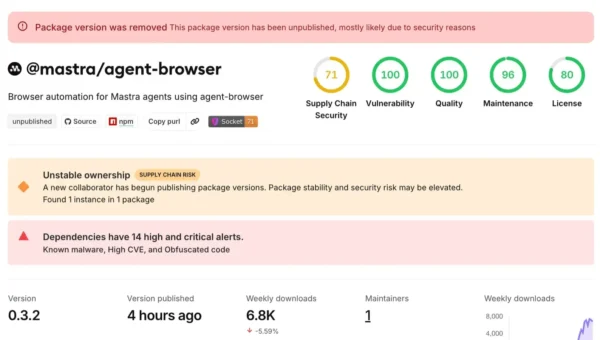 Hackers Target npm Ecosystem by Compromising 140+ Mastra Packages