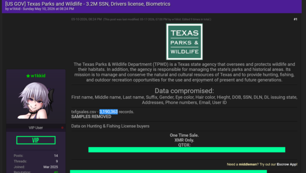 Texas Parks and Wildlife Data Breach Affects Over 3M License Customers
