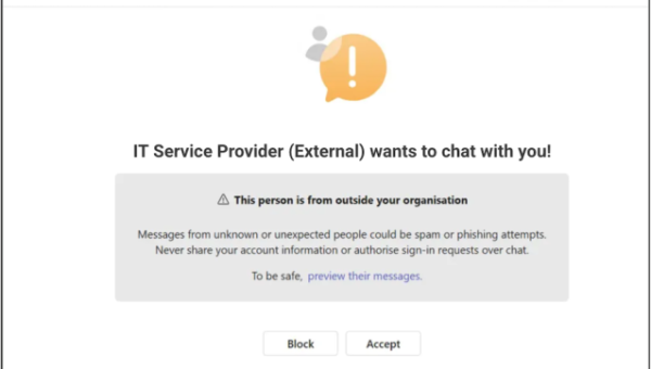 Figure 1. Simulated Microsoft Teams message request.