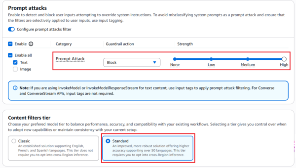 Figure 1: Configuring prompt attack filter