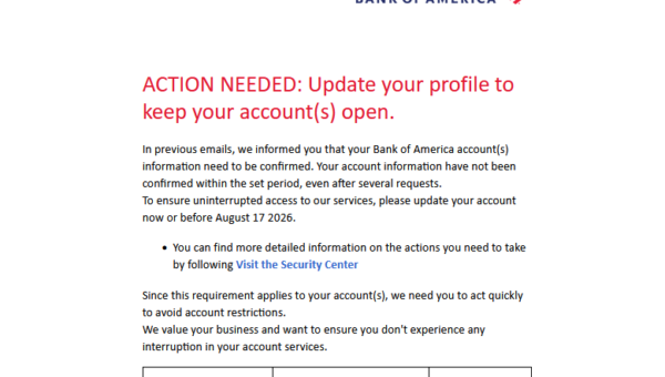 Bank of America Phishing Email Delivers ScreenConnect Malware