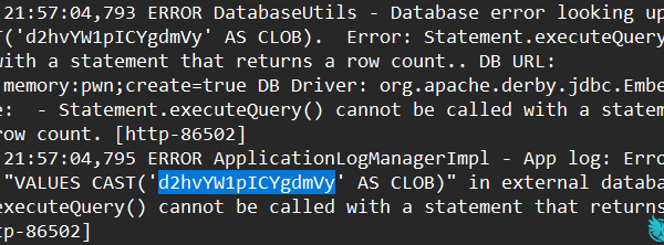A sample log entry highlighting a base64-encoded command