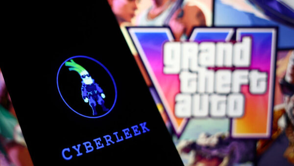 Photo illustration of Grand Theft Auto VI and Cyberleek logos.