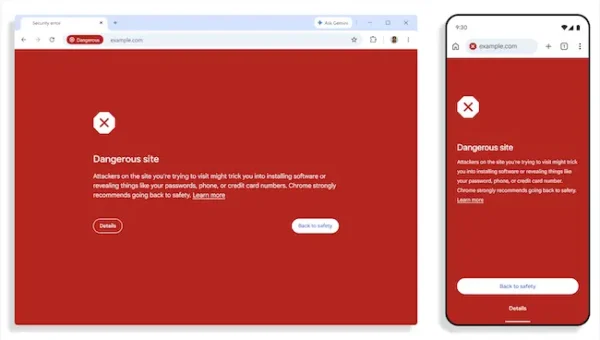 Google Chrome Enhanced Protection dangerous site.webp
