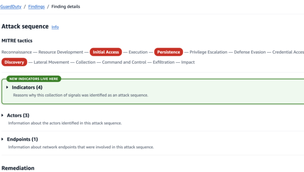 Figure 1: Indicators section of an attack sequence finding